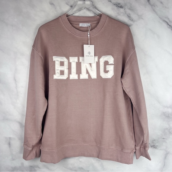 Anine Bing Tops - NWT Anine Bing Tyler Satin Block Letter Logo Oversized Pullover Sweatshirt Top M